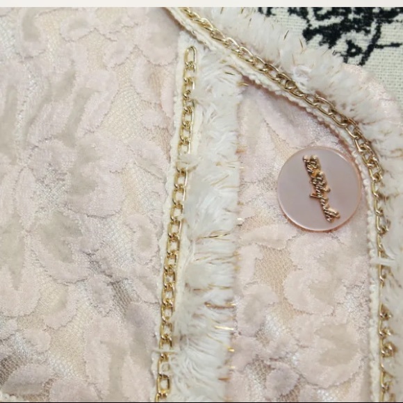 La Chapelle Lace Blush pink Blazer Velvet Focking Gold Thread Piping 38 - Picture 12 of 13